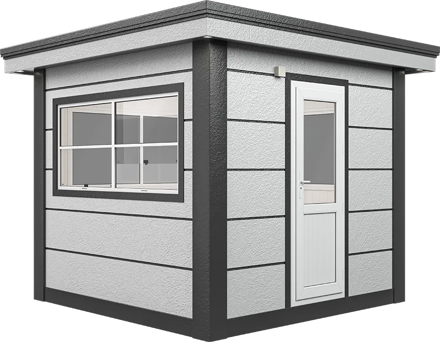 MetroCity Modular Cabin 9ft × 9ft (2.65m × 2.65m), three-quarter view from the left