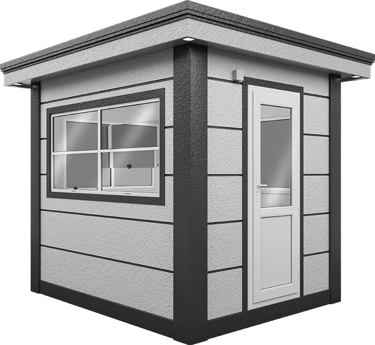 MetroCity Modular Cabin 9ft × 7ft (2.15m × 2.65m), three-quarter view from the left