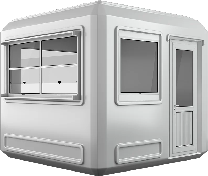 GRP Cabin 9ft × 9ft (2.70m × 2.70m), three-quarter view from the left